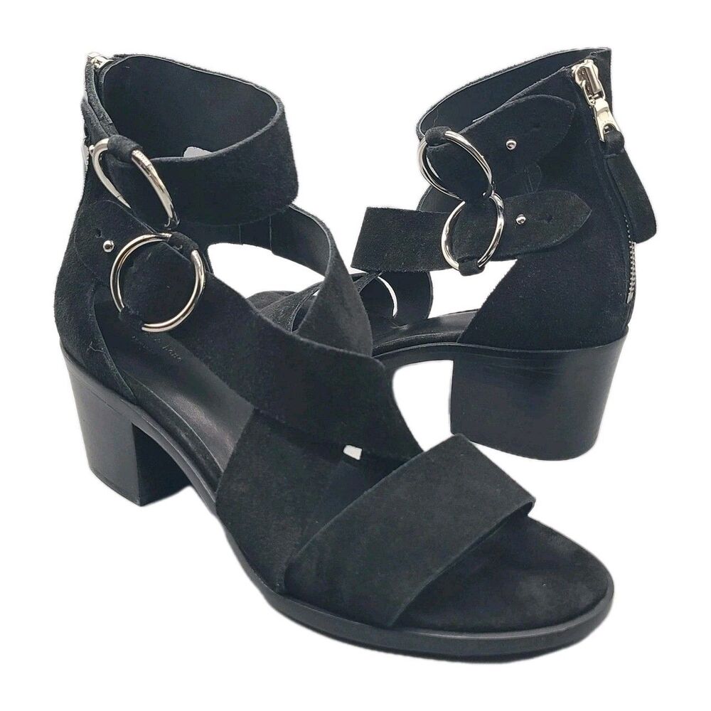 Rag & Bone Sandals Black Leather suede block Heel Strappy buckles 38.5 US 8.5